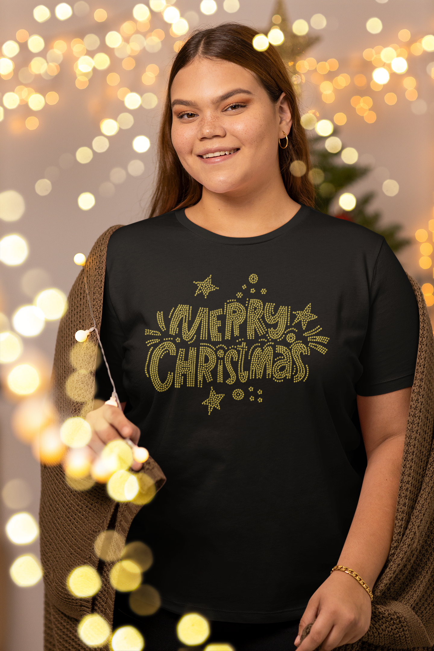 Merry Christmas in Gold Rhinestone T-Shirt | The Dazzle District