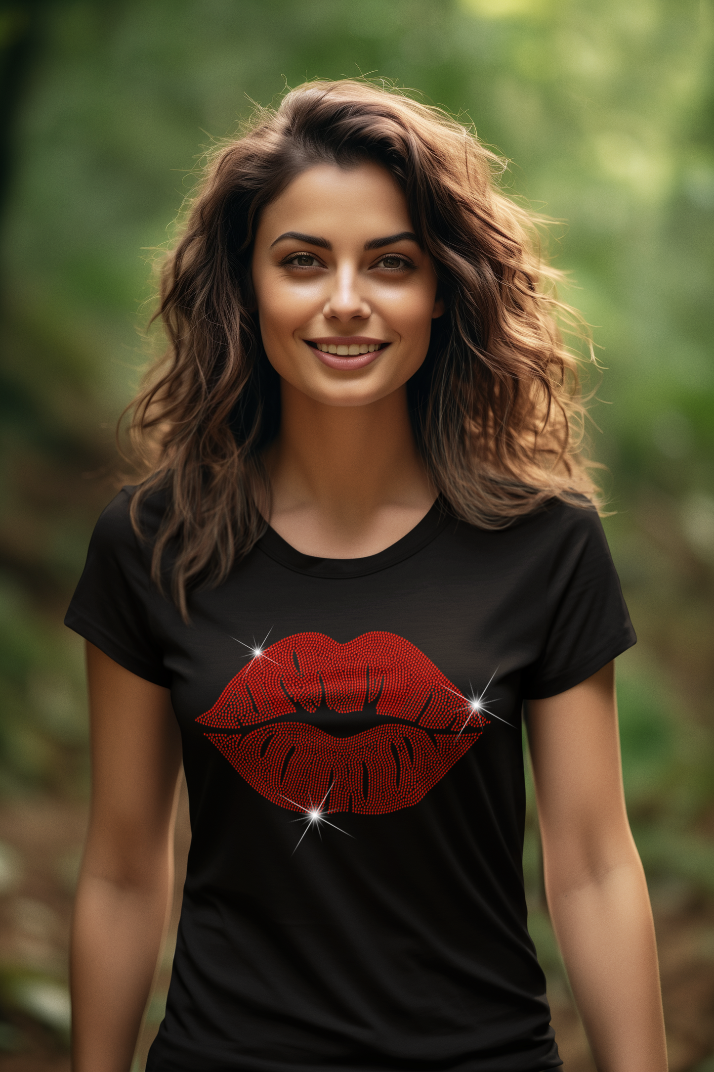 Red Lips Sparkle Rhinestone T-Shirt | The Dazzle District