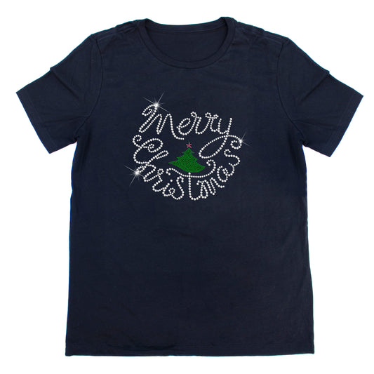 Merry Christmas with Tree Rhinestone T-Shirt | The Dazzle District