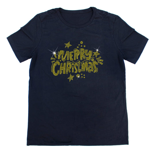 Merry Christmas in Gold Rhinestone T-Shirt | The Dazzle District