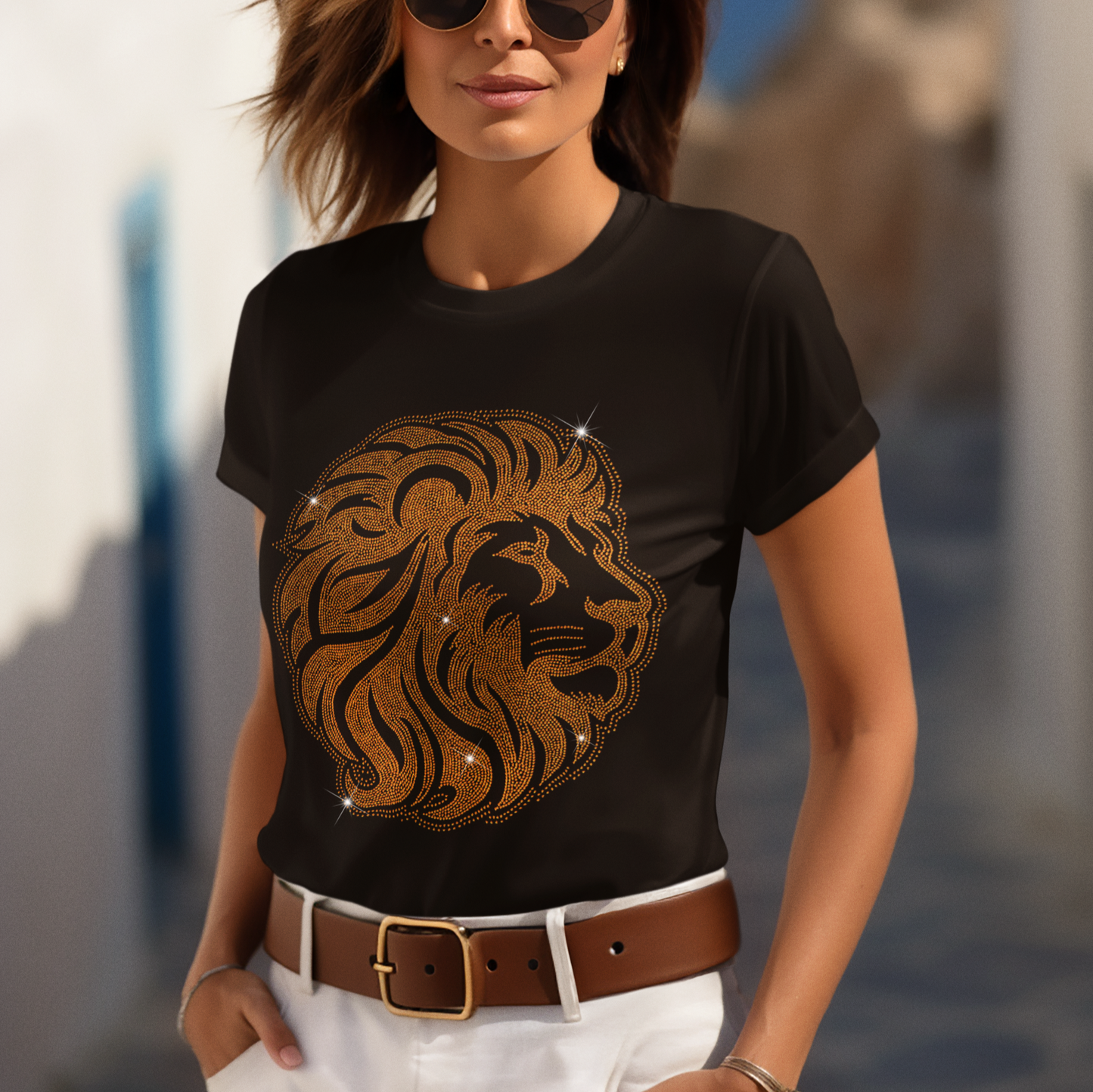 Golden Lion Rhinestone T-Shirt | The Dazzle District