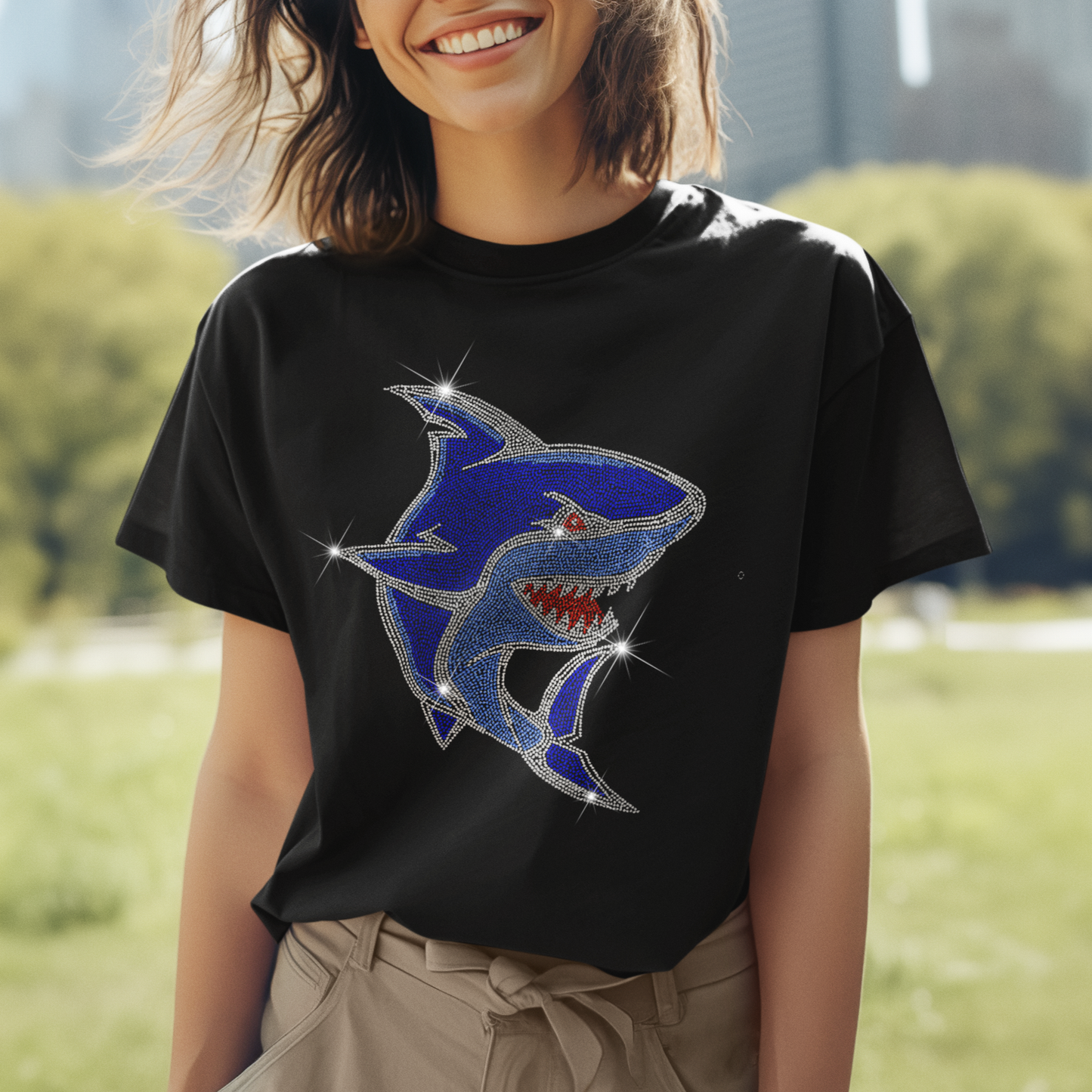 Shark Sparkle Rhinestone T-Shirt | The Dazzle District