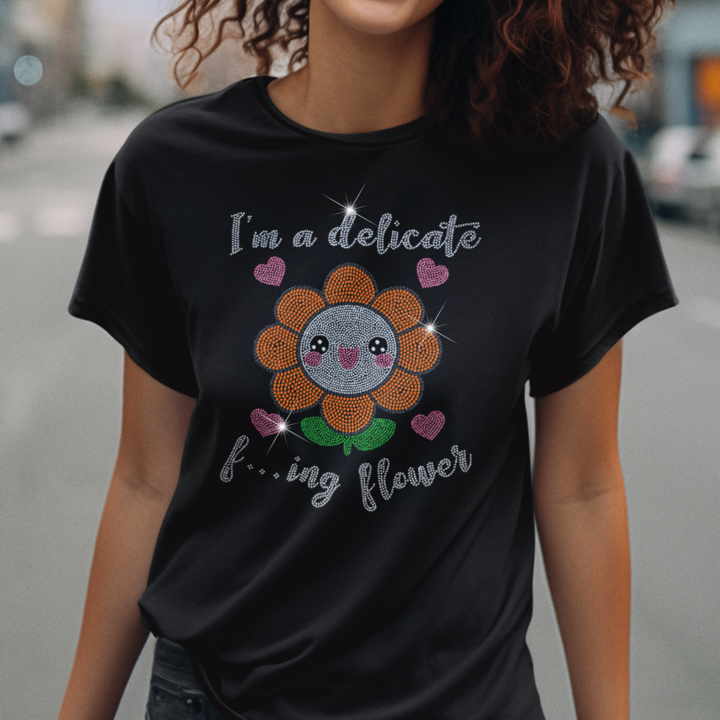 Delicate Flower Sparkle Rhinestone T-Shirt | The Dazzle District