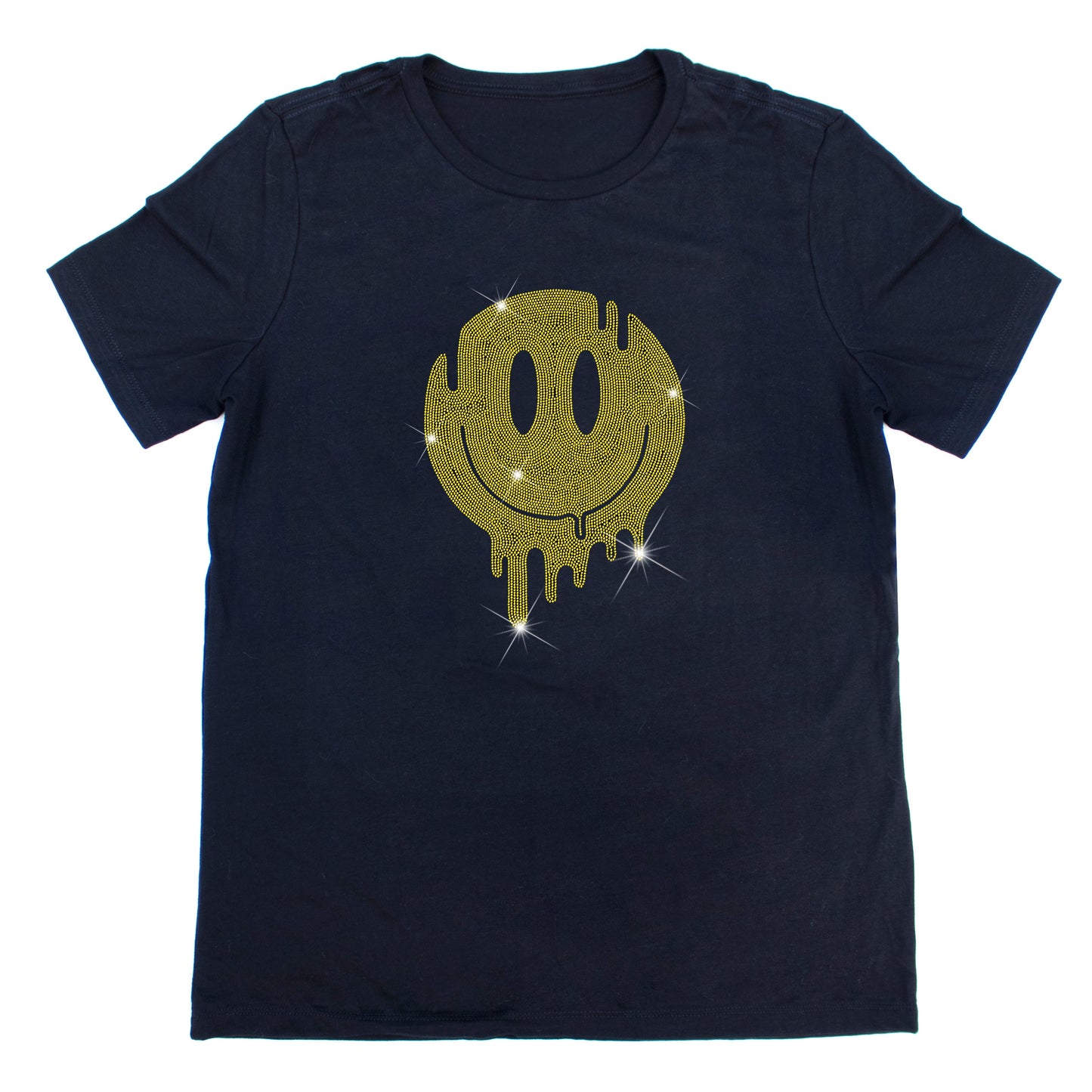 Melting Smiley Face Sparkle Rhinestone T-Shirt | The Dazzle District