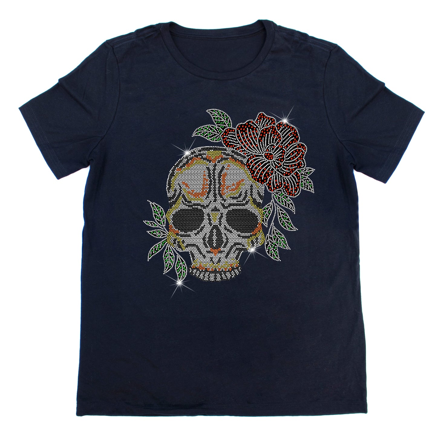 Lady Skull with a Flower Rhinestone T-Shirt | The Dazzle District