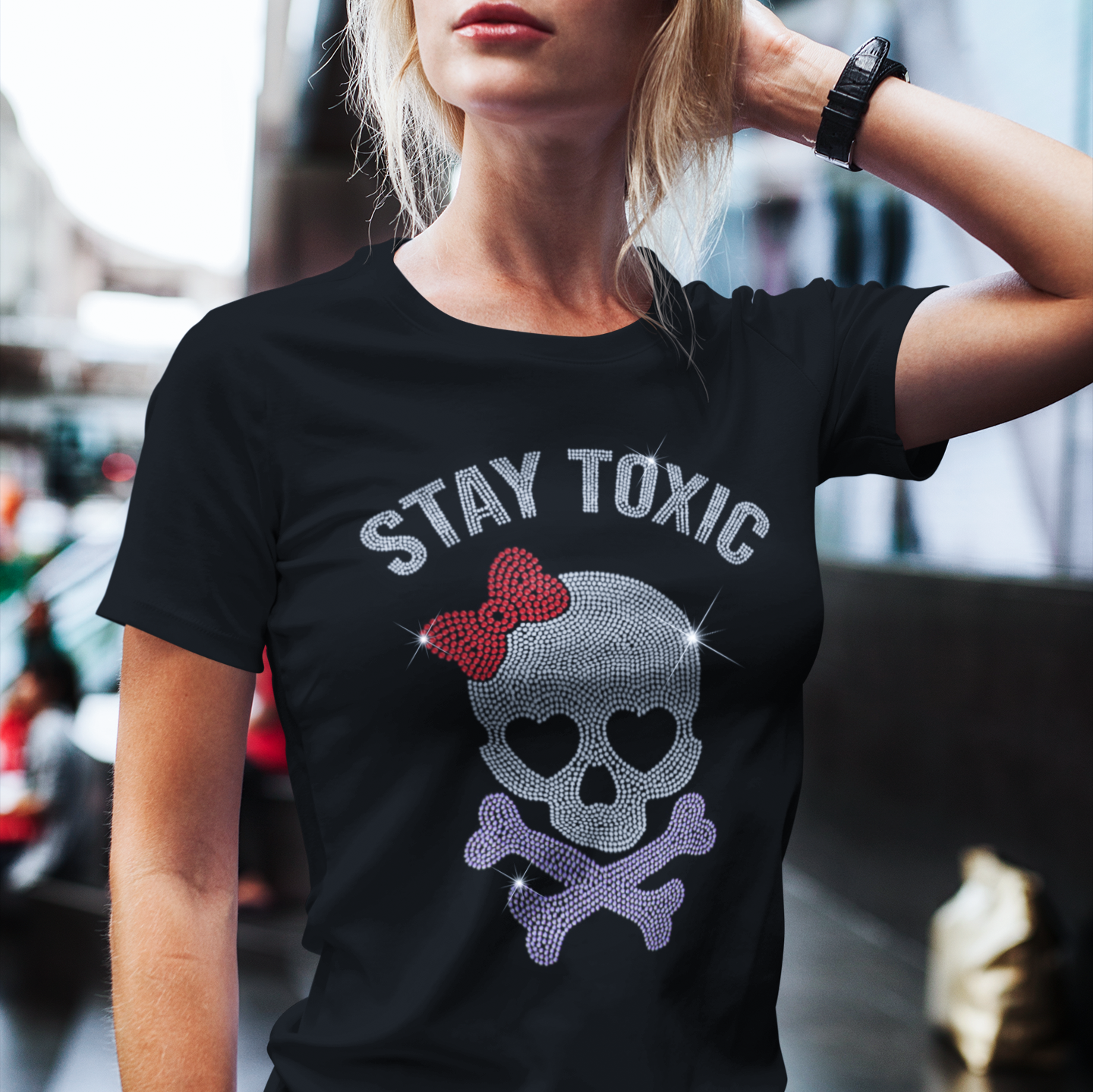 Stay Toxic Sparkle Rhinestone T-Shirt | The Dazzle District