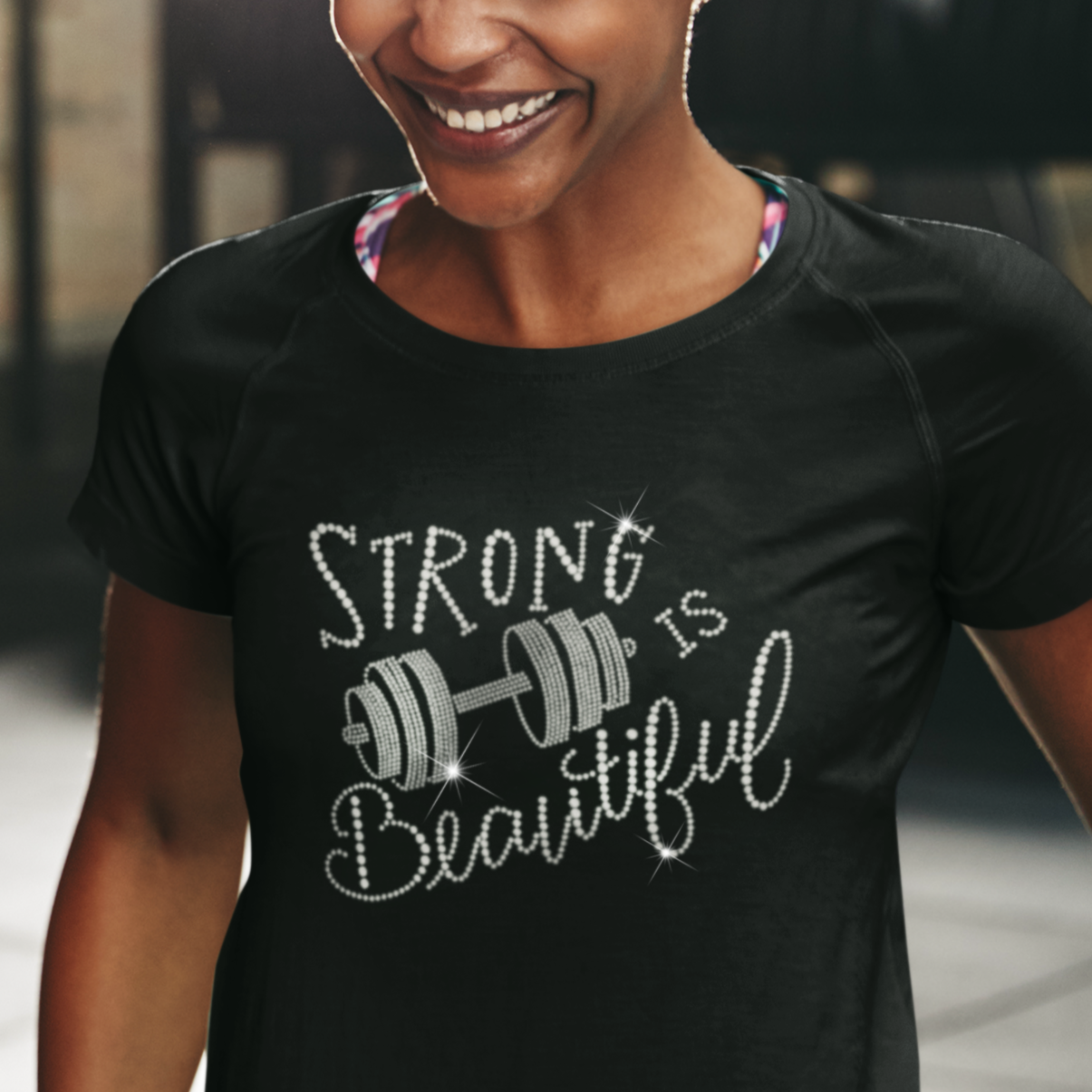 Strong Is Beautiful Sparkle Rhinestone T-Shirt | The Dazzle District