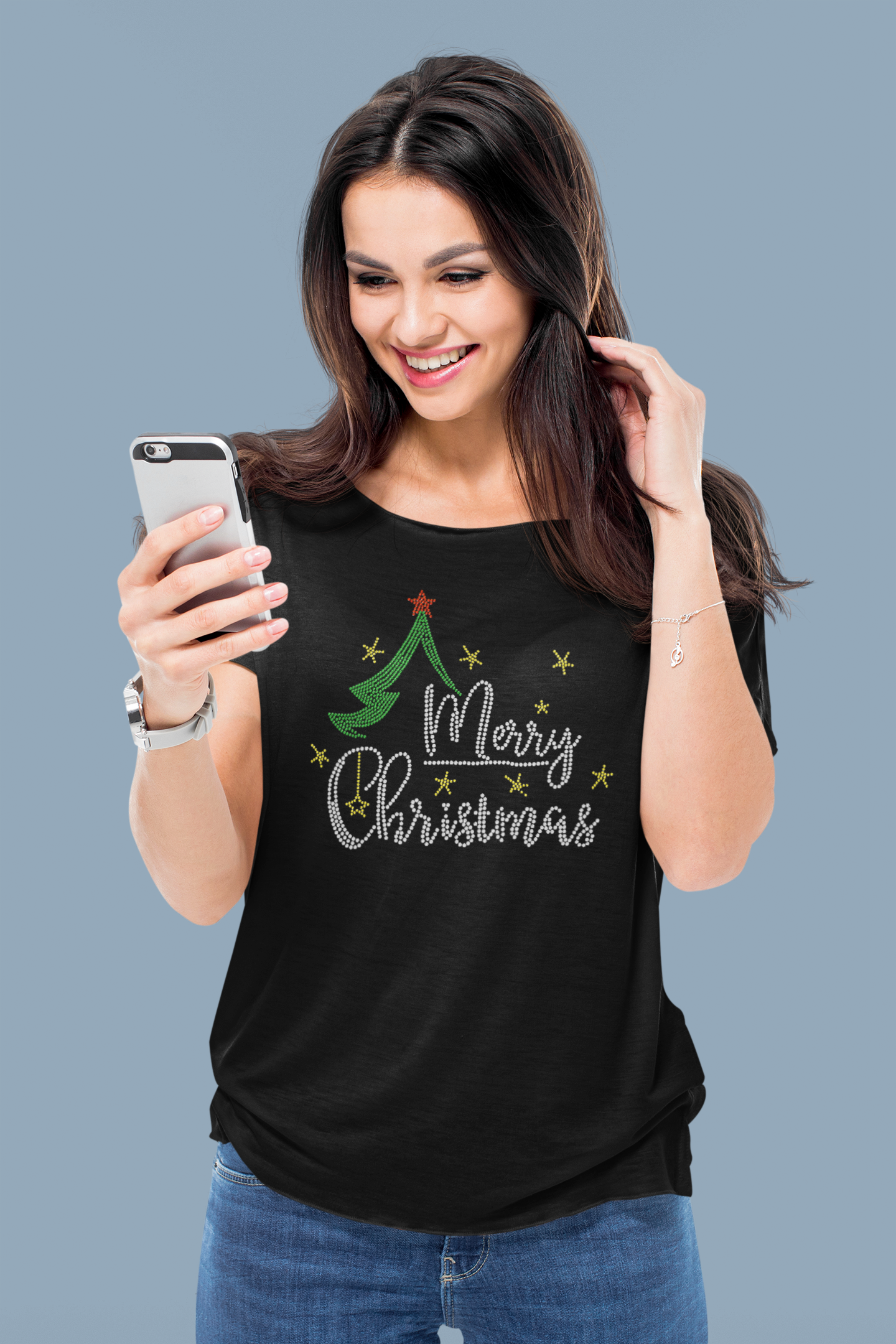 Merry Christmas with Tree Rhinestone T-Shirt | The Dazzle District