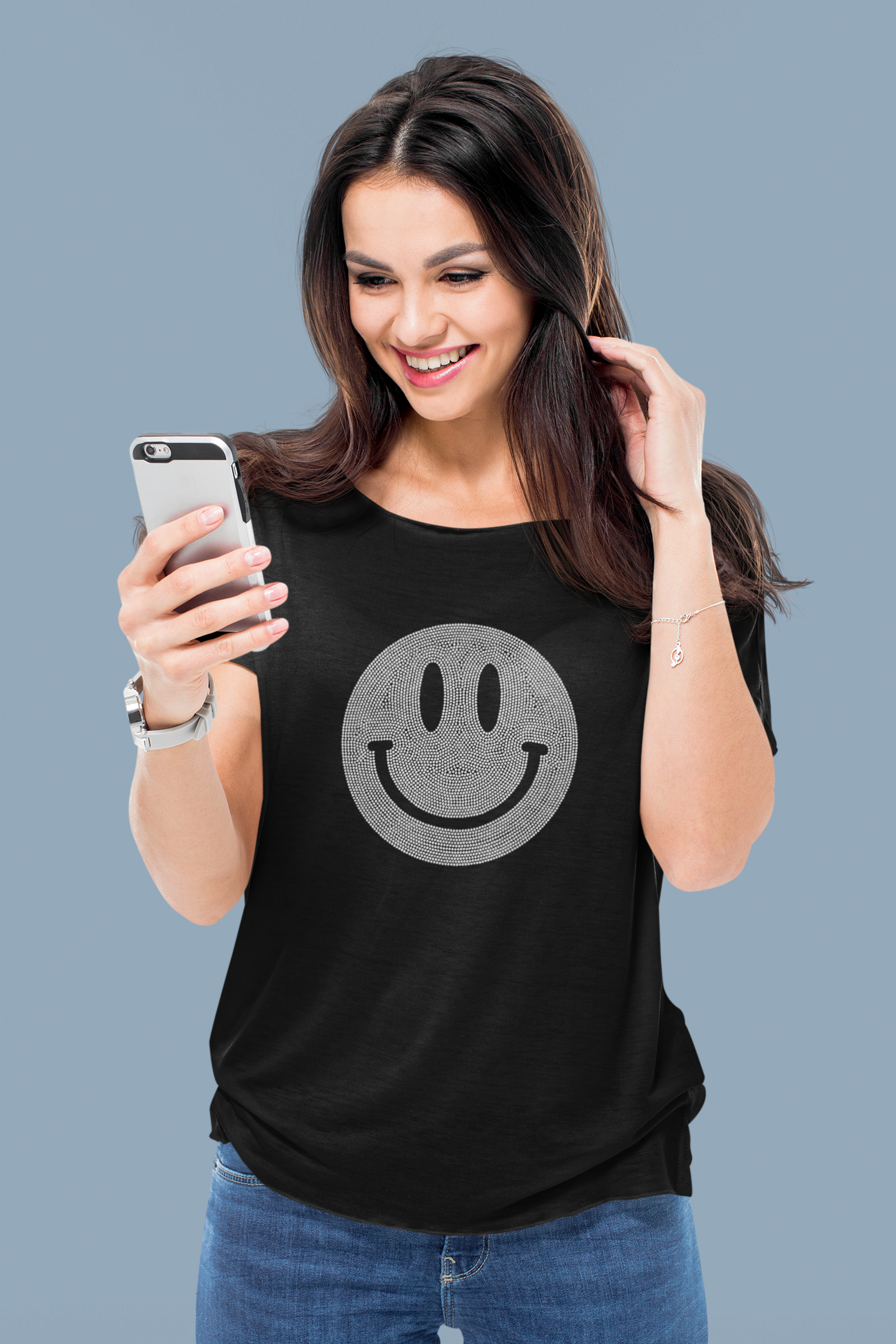 Smiley Face Sparkle Rhinestone T-Shirt | The Dazzle District