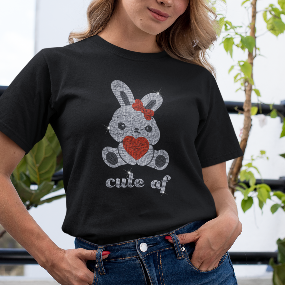 Cute AF Bunny Rhinestone T-Shirt | The Dazzle District